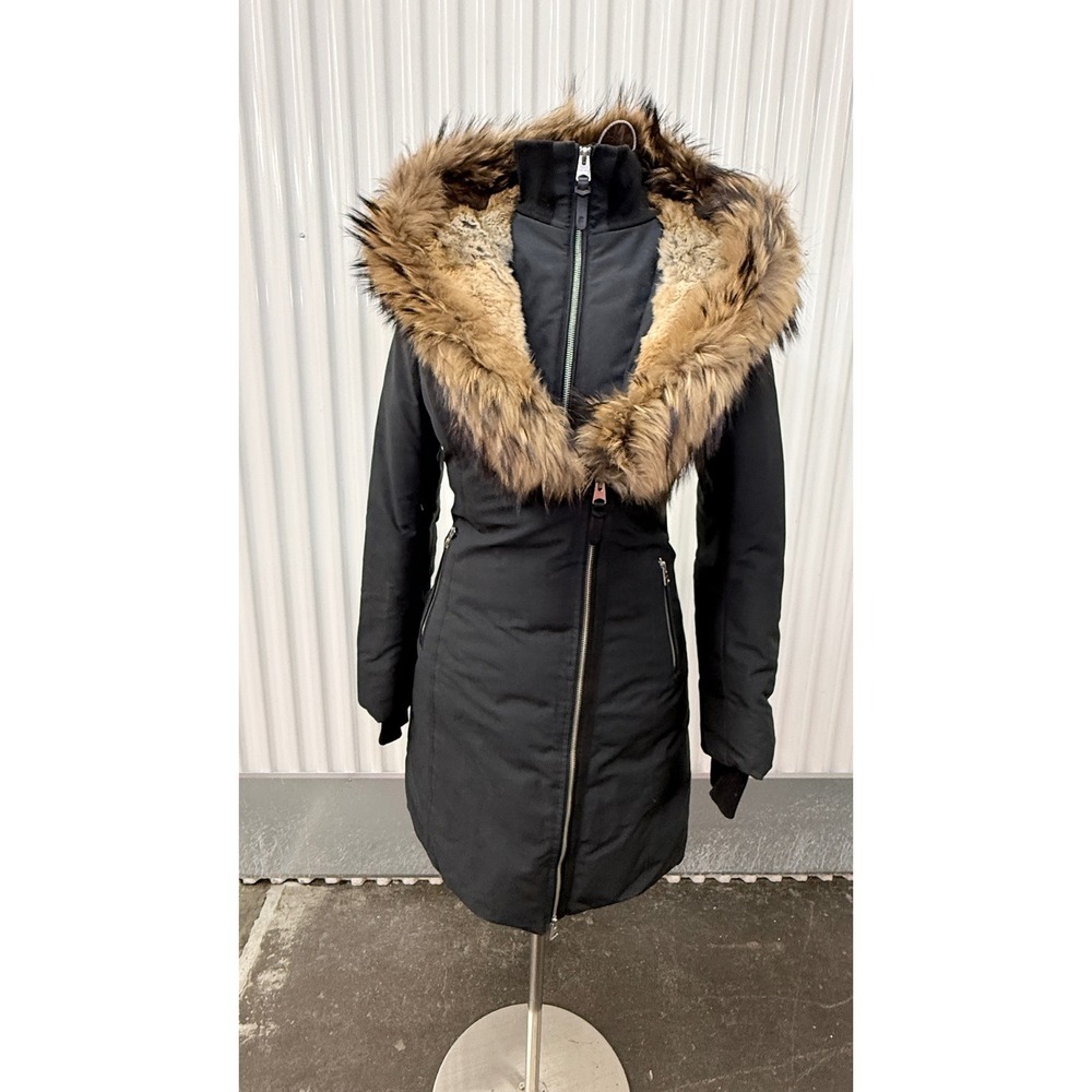 Mackage Adali Black Down Coat with Natural Fur Hood Trim Size Medium